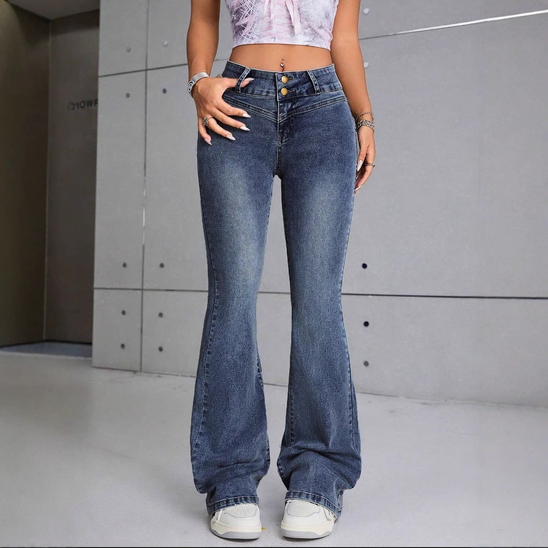 Slim-Fit Double-Breasted Cross-Stretch Denim Jeans