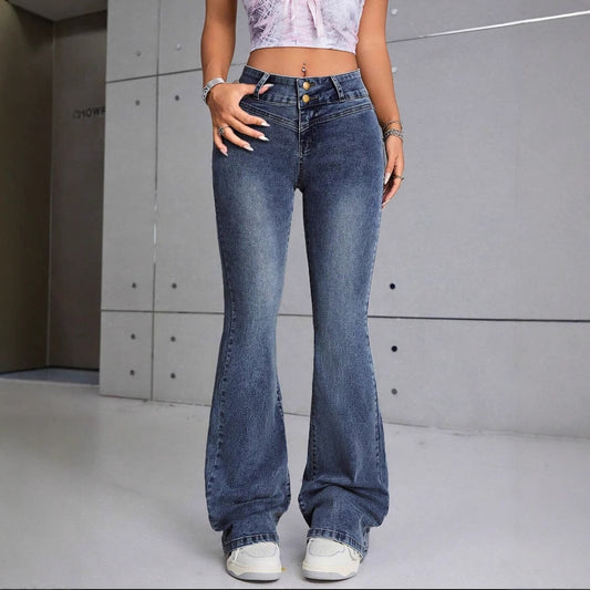 Slim-Fit Double-Breasted Cross-Stretch Denim Jeans