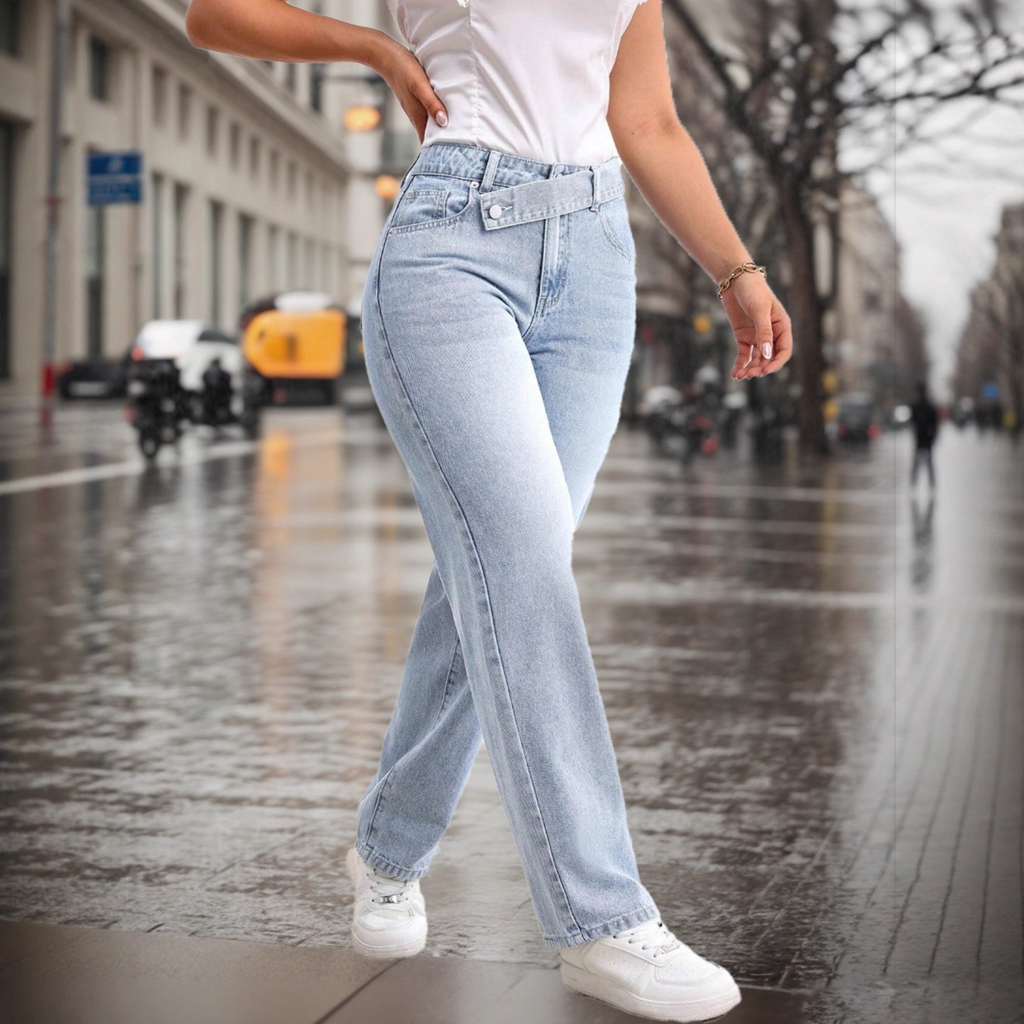 Loose-Waist Straight-Leg Stretch Slim-Fit Jeans