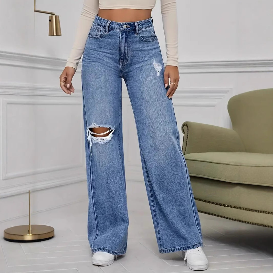 High-Waisted Women's Ripped Jeans