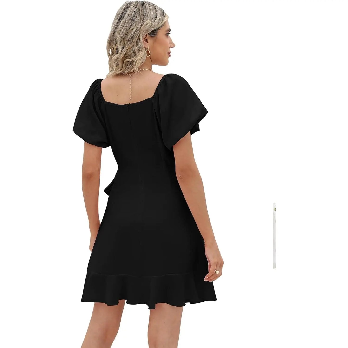 SALAZIA Women‘s Summer Dresses Square Neck Puff Sleeve Tie Waist Short Dresses