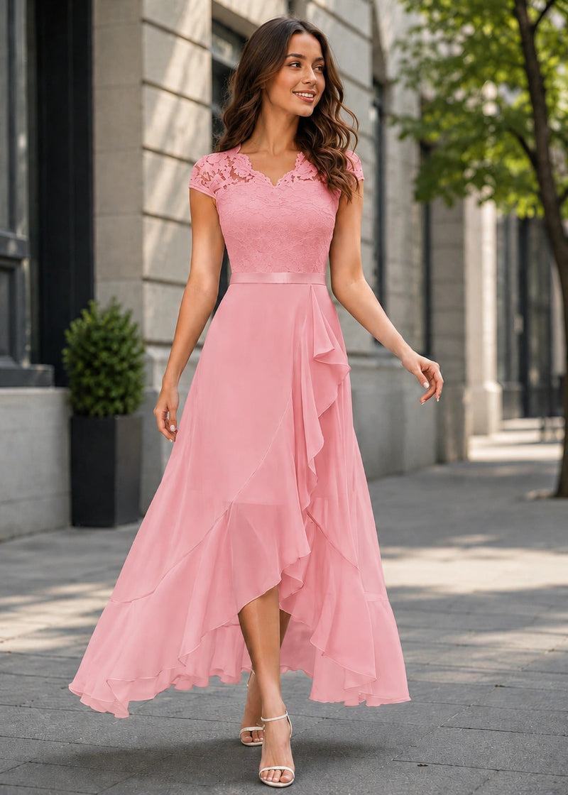 SALAZIA Lace V-Neck High-Low Maxi Dresses