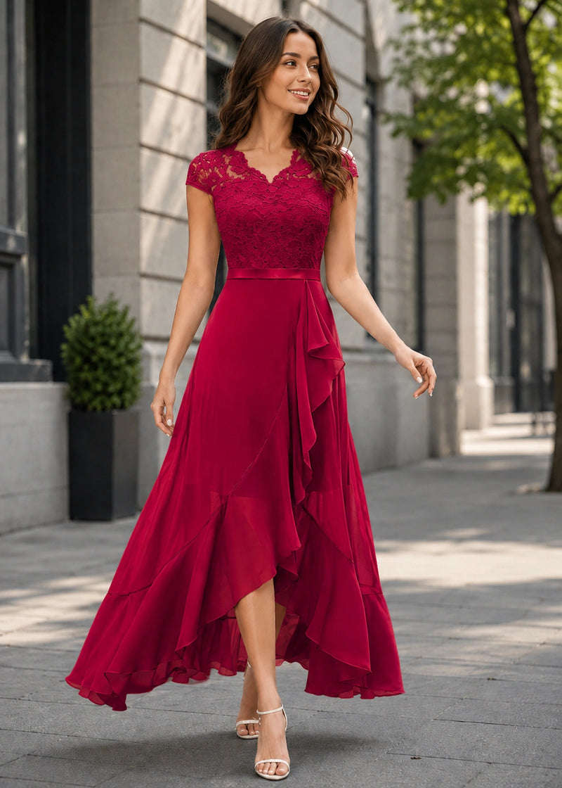 SALAZIA Lace V-Neck High-Low Maxi Dresses