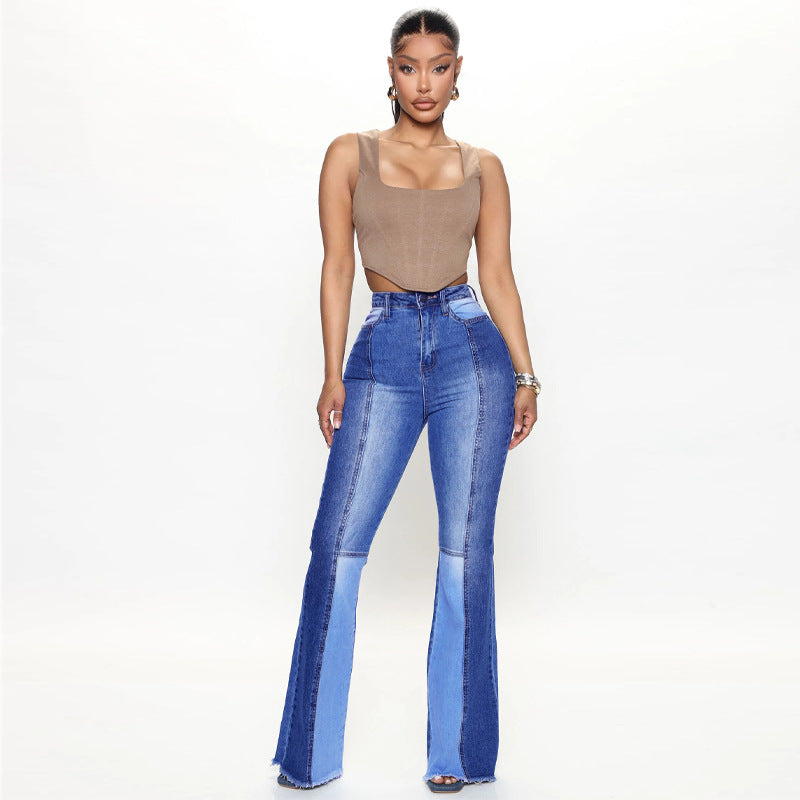 High-Waisted Washed Fashion Flared Jeans for Women