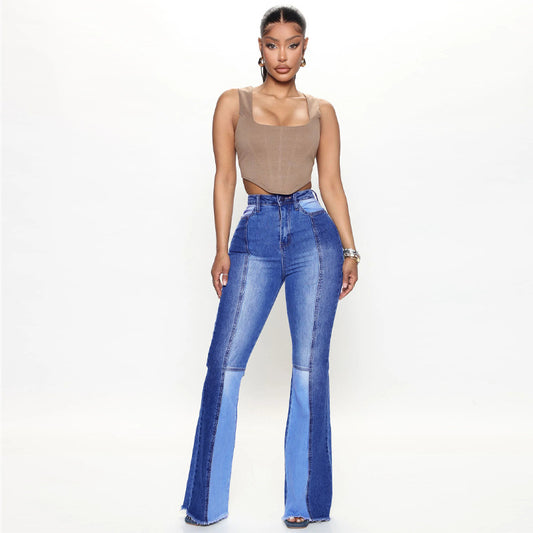 High-Waisted Washed Fashion Flared Jeans for Women