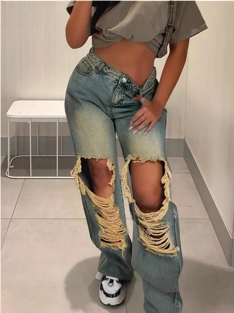 Retro Low-Rise Washed Jeans