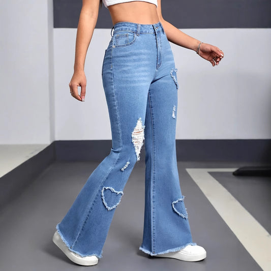 Bell-Bottom Fashion Casual Heart-Shaped Jeans