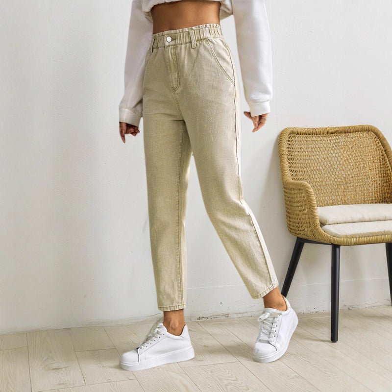 Slim-Fit Elastic Waist Casual Jeans