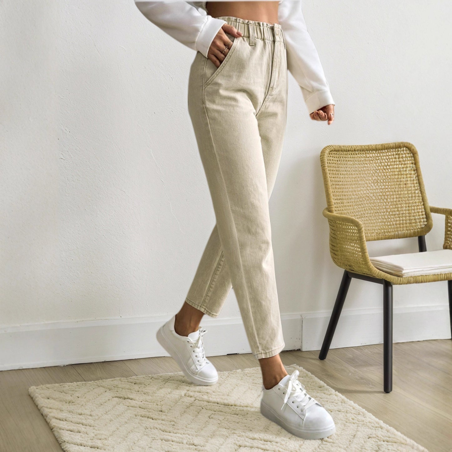 Slim-Fit Elastic Waist Casual Jeans