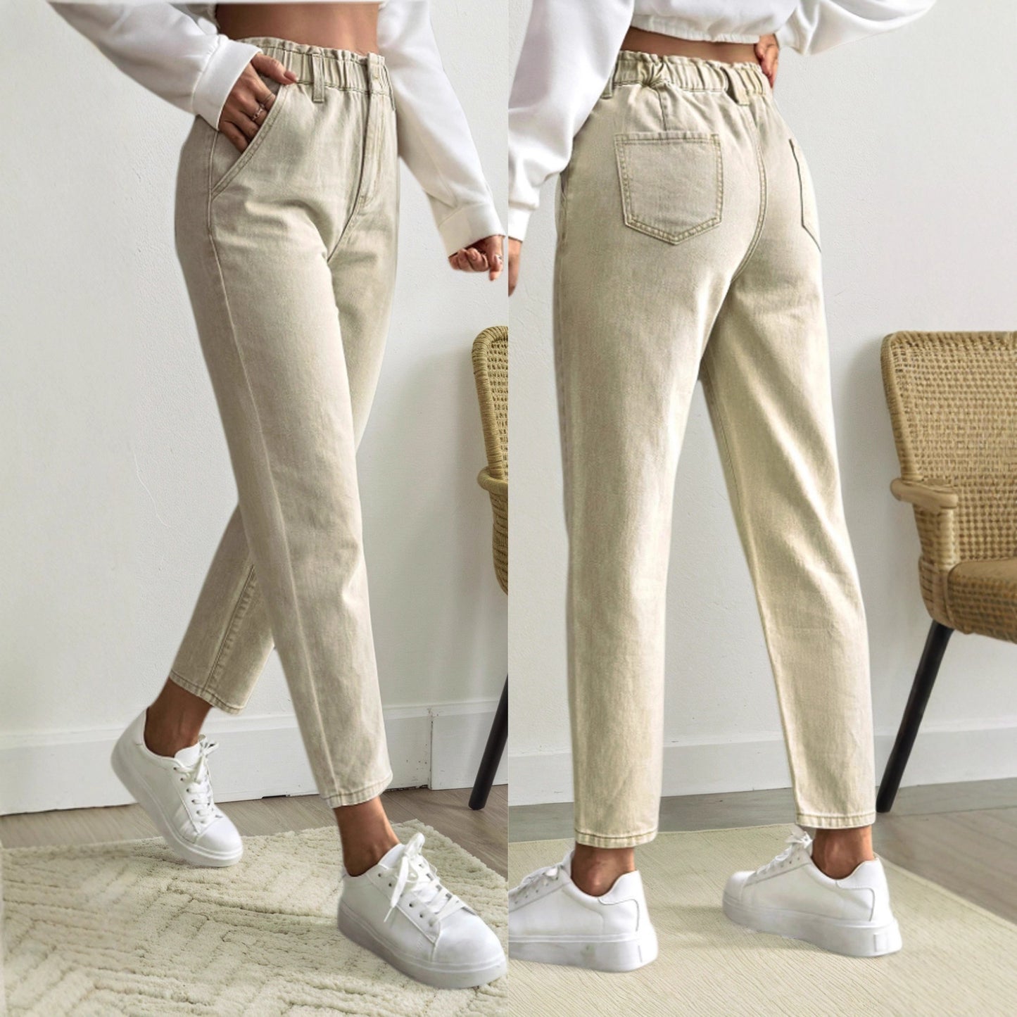 Slim-Fit Elastic Waist Casual Jeans