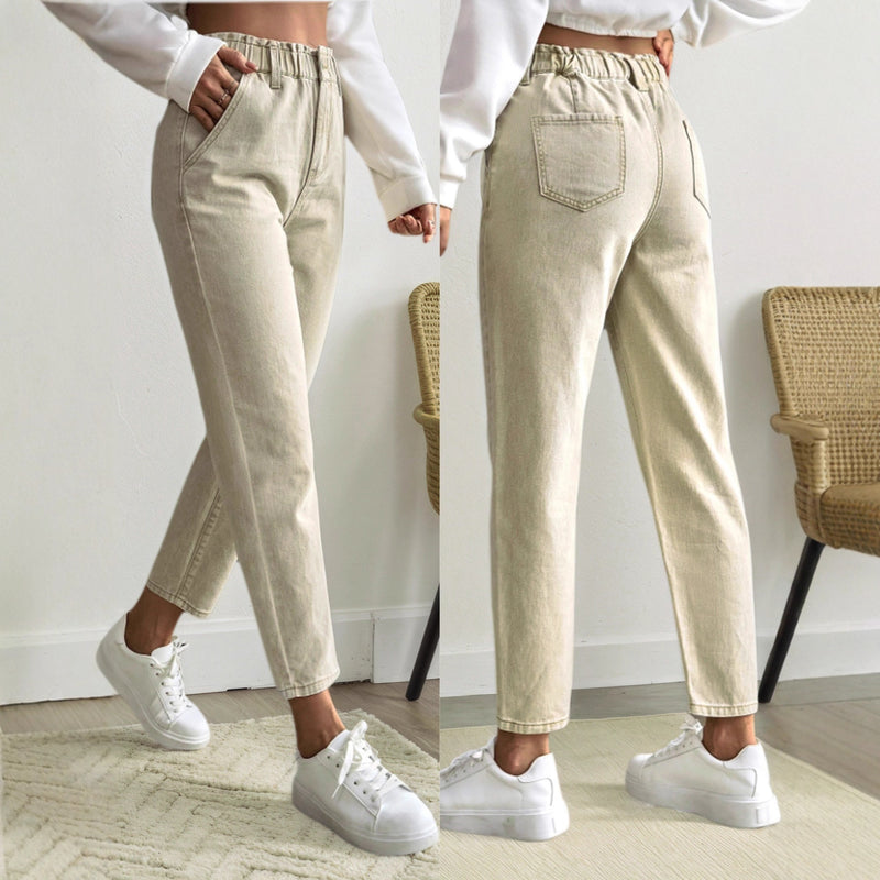 Slim-Fit Elastic Waist Casual Jeans