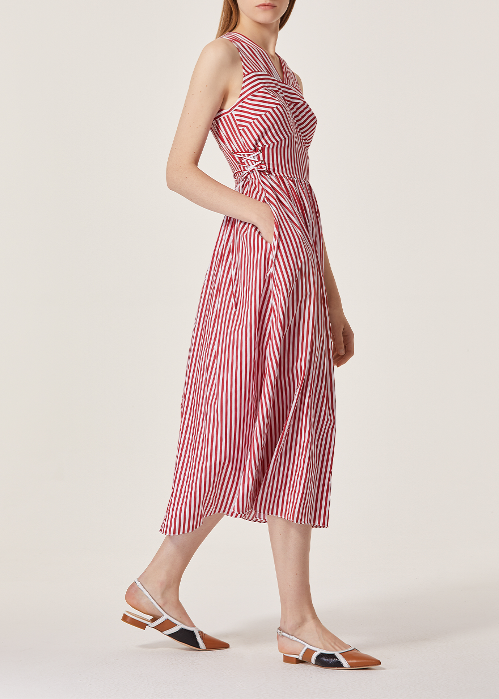 SALAZIA White Cotton Sleeveless Dresses
