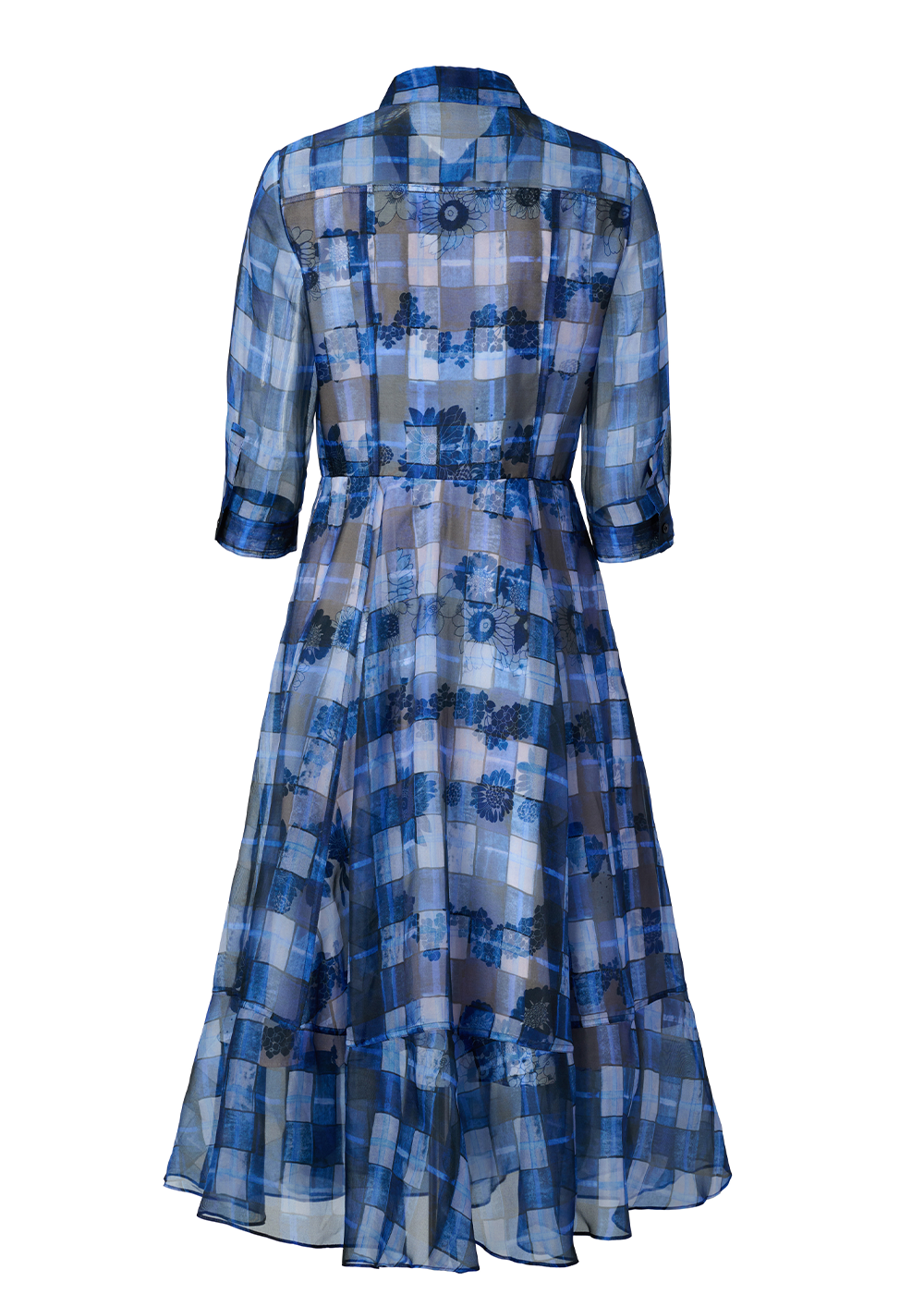 SALAZIA Blue Silk Long-Sleeve Dresses