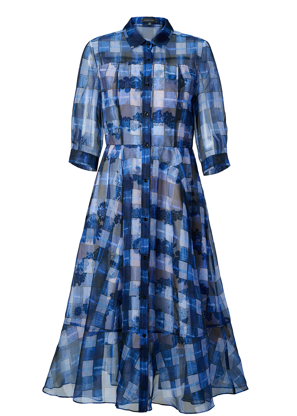 SALAZIA Blue Silk Long-Sleeve Dresses