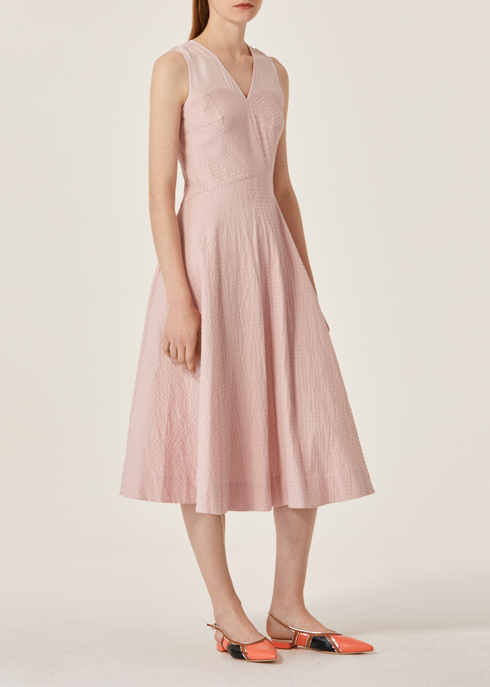 SALAZIA Red-White Cotton-Silk Contrast Dresses