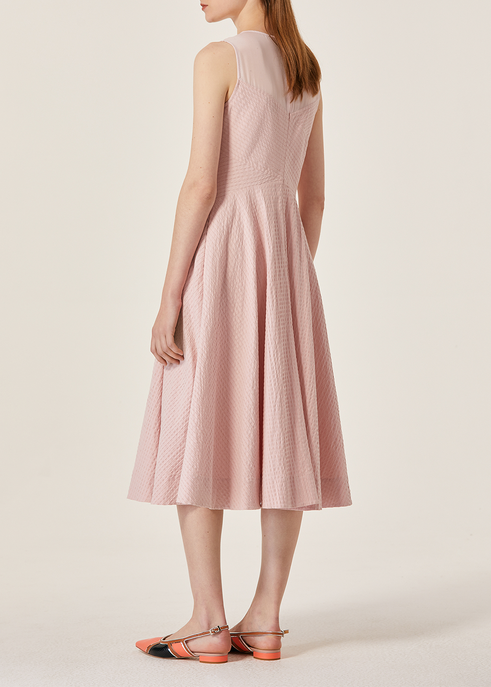 SALAZIA Red-White Cotton-Silk Contrast Dresses