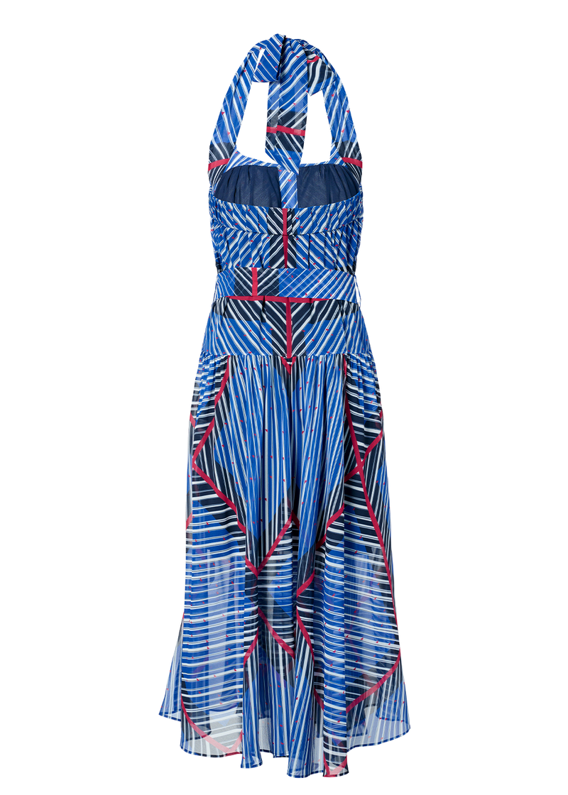 SALAZIA Blue Silk Long-Sleeve Dresses