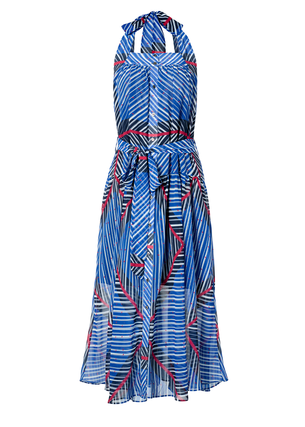 SALAZIA Blue Silk Long-Sleeve Dresses