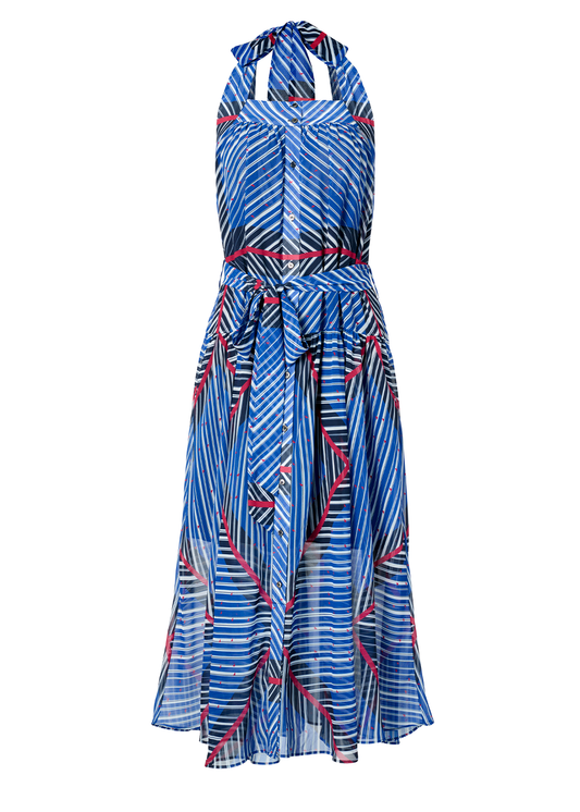 SALAZIA Blue Silk Long-Sleeve Dresses