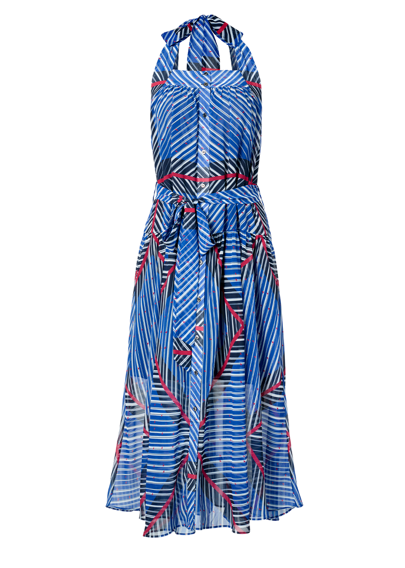 SALAZIA Blue Silk Long-Sleeve Dresses