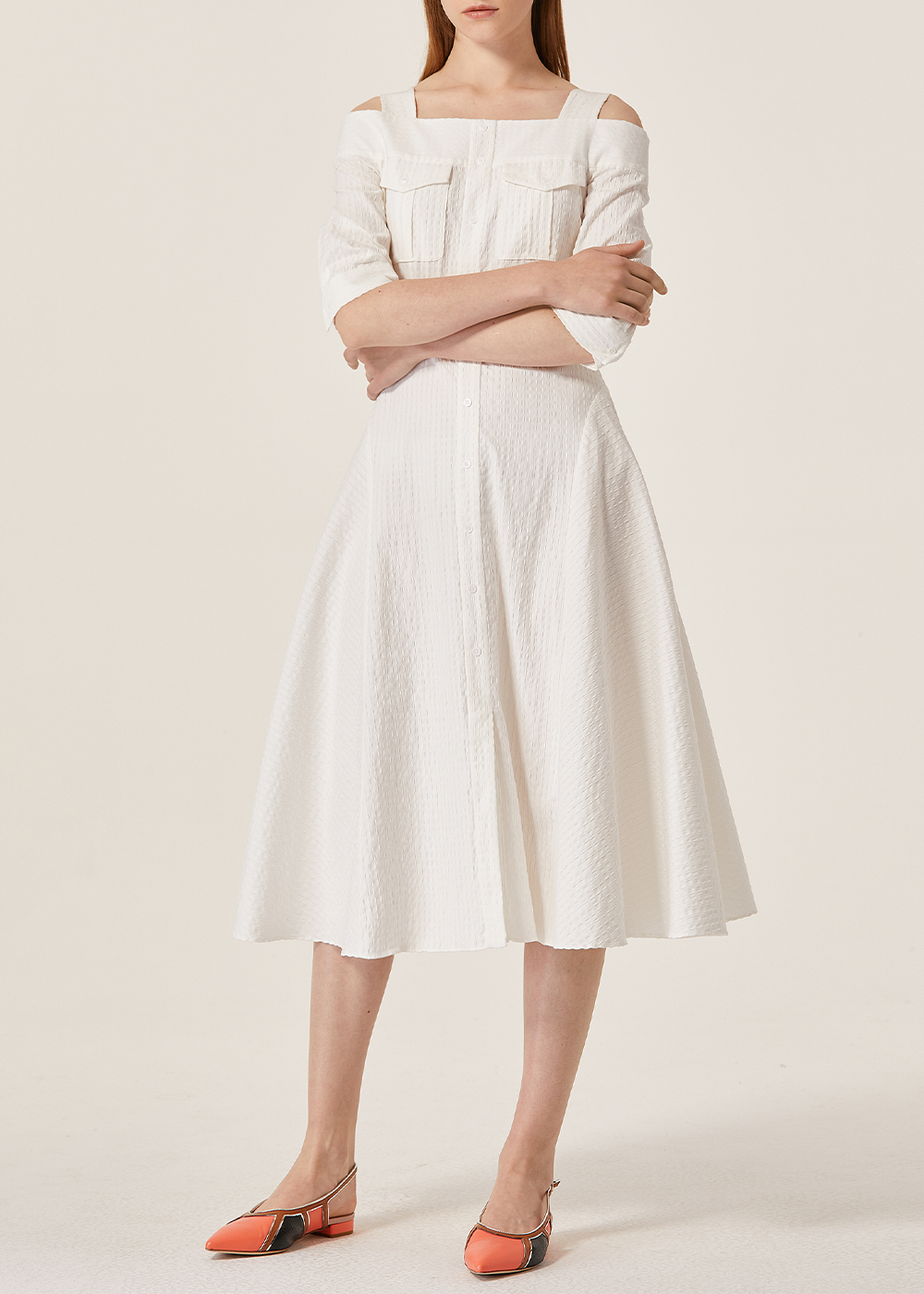 SALAZIA White Cotton-Blend Short-Sleeve Dresses