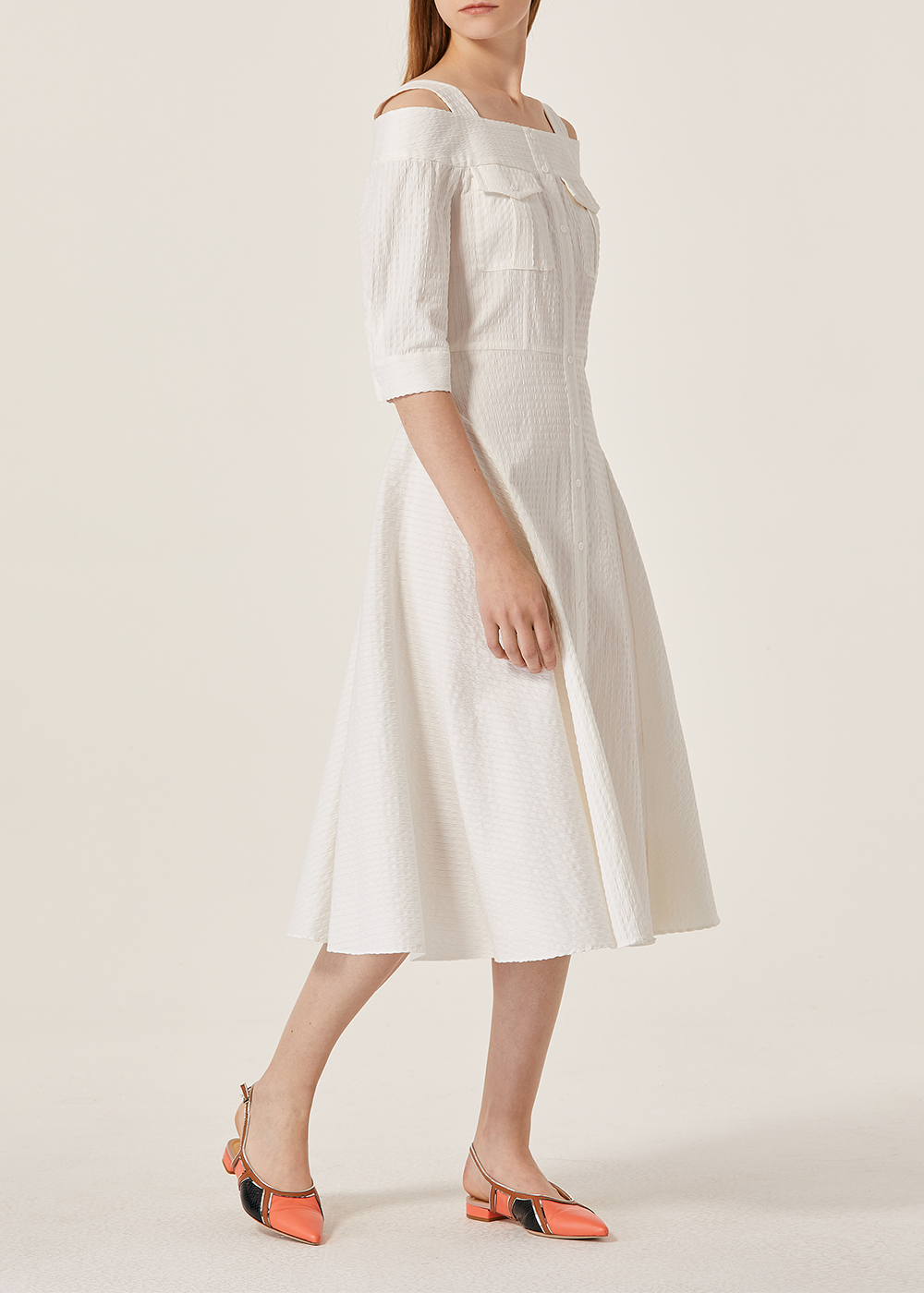 SALAZIA White Cotton-Blend Short-Sleeve Dresses