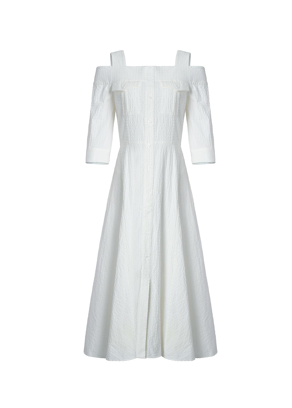 SALAZIA White Cotton-Blend Short-Sleeve Dresses