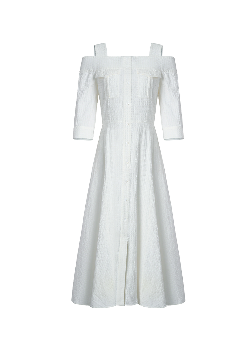 SALAZIA White Cotton-Blend Short-Sleeve Dresses