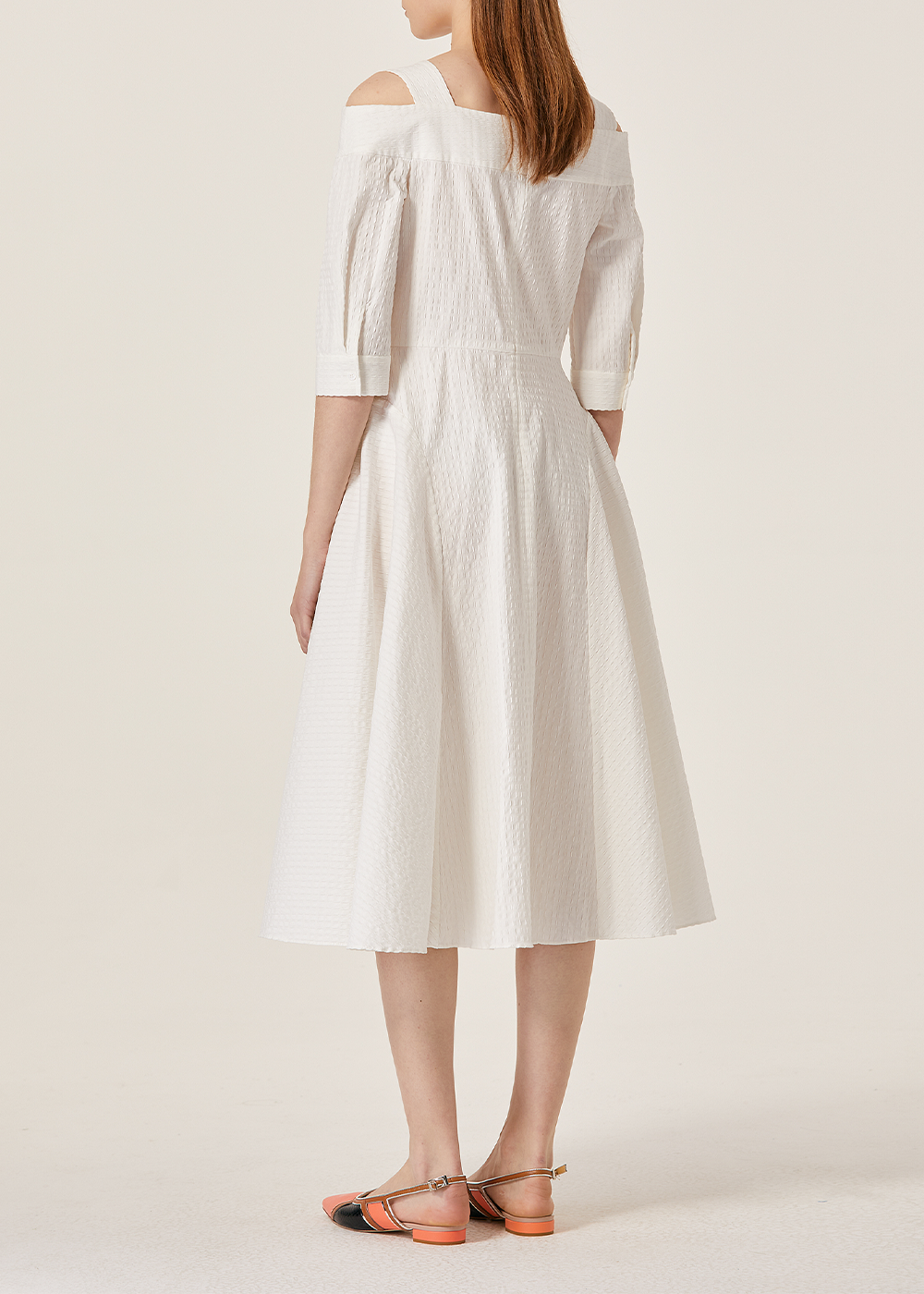 SALAZIA White Cotton-Blend Short-Sleeve Dresses