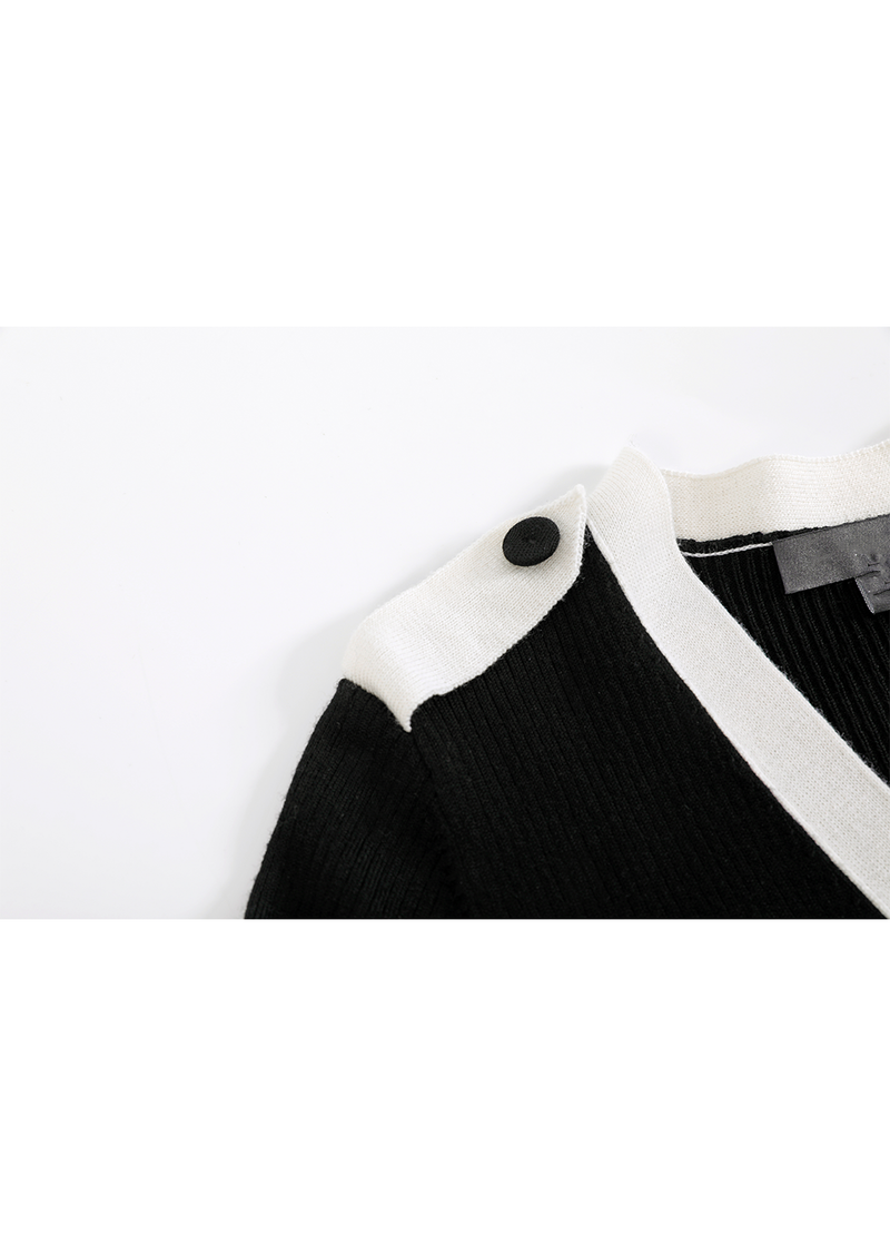SALAZIA Black Wool Knit Cardigan Dresses