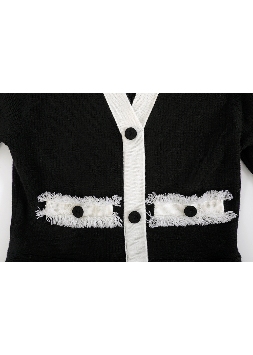 SALAZIA Black Wool Knit Cardigan Dresses