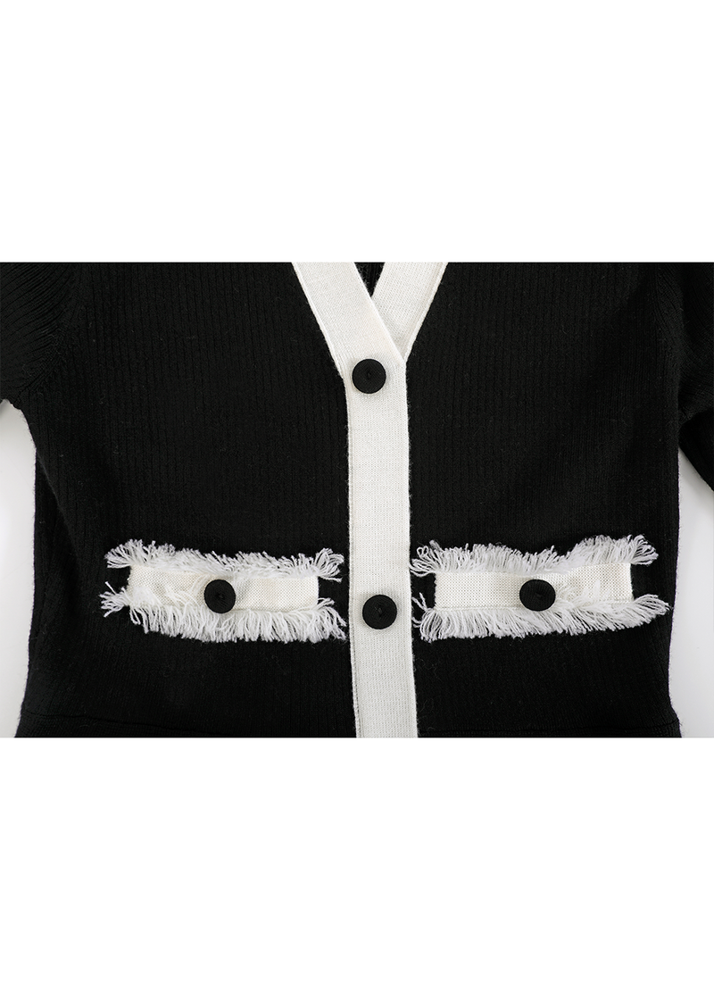 SALAZIA Black Wool Knit Cardigan Dresses