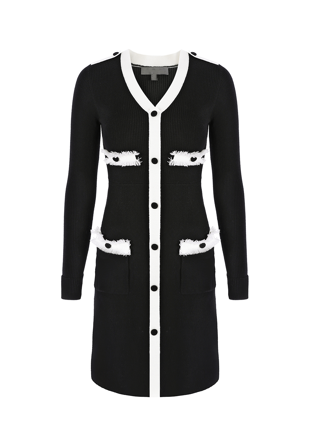 SALAZIA Black Wool Knit Cardigan Dresses