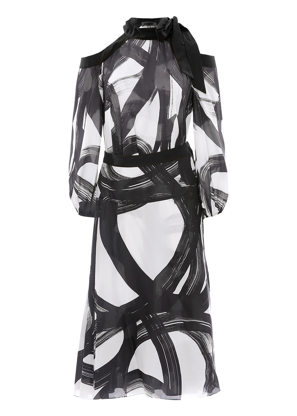 SALAZIA Black-White Brushstroke Silk Dresses