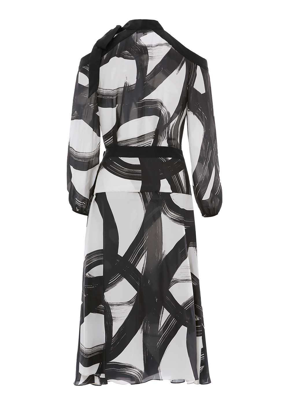 SALAZIA Black-White Brushstroke Silk Dresses