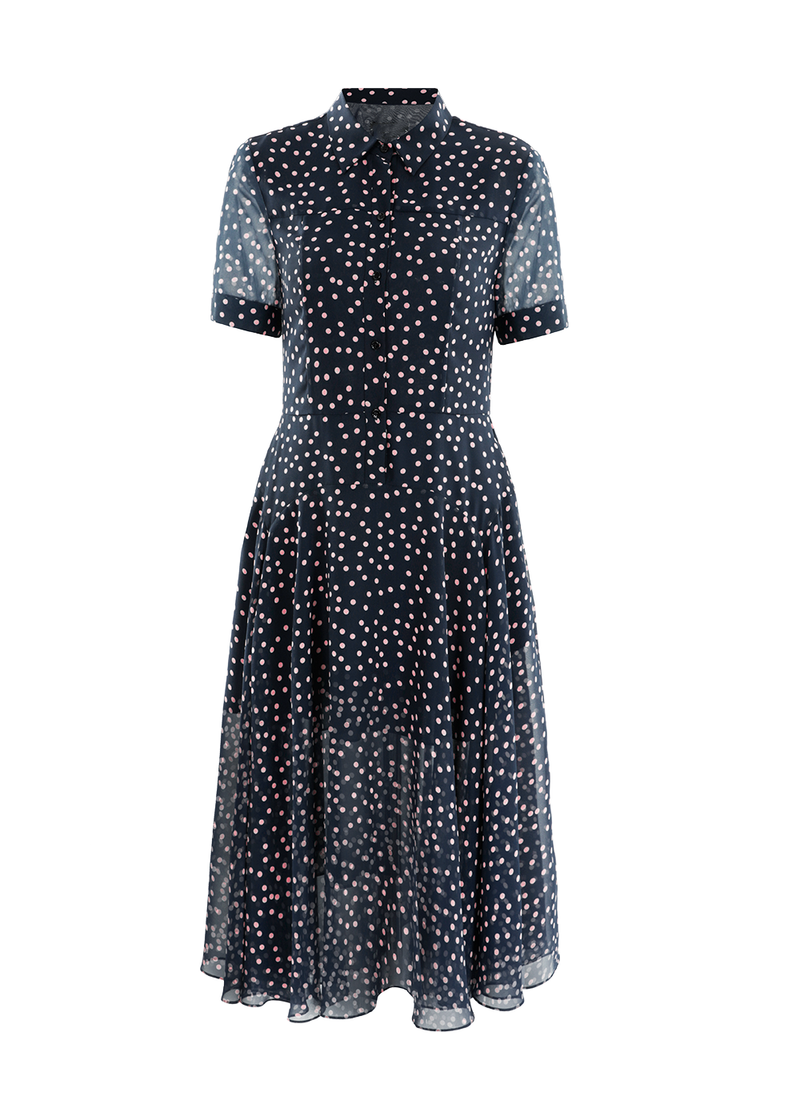 SALAZIA Midnight Blue Pink Dot Dresses