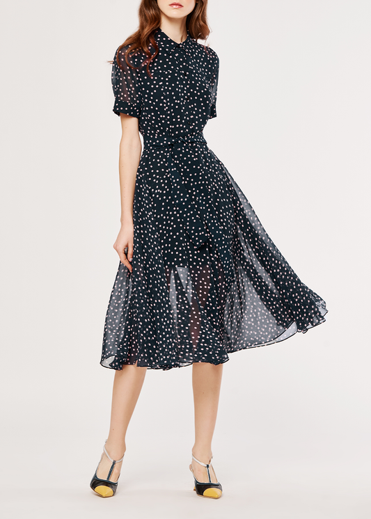 SALAZIA Midnight Blue Pink Dot Dresses