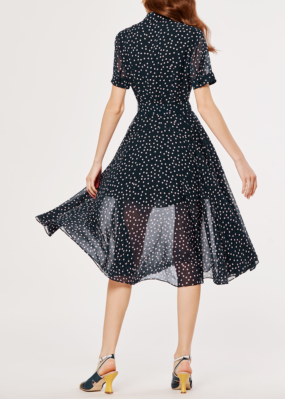 SALAZIA Midnight Blue Pink Dot Dresses