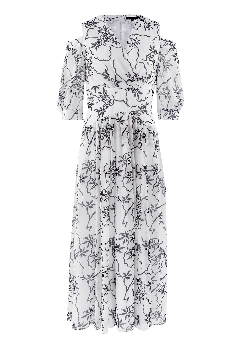 SALAZIA White-Black Line Floral Dresses