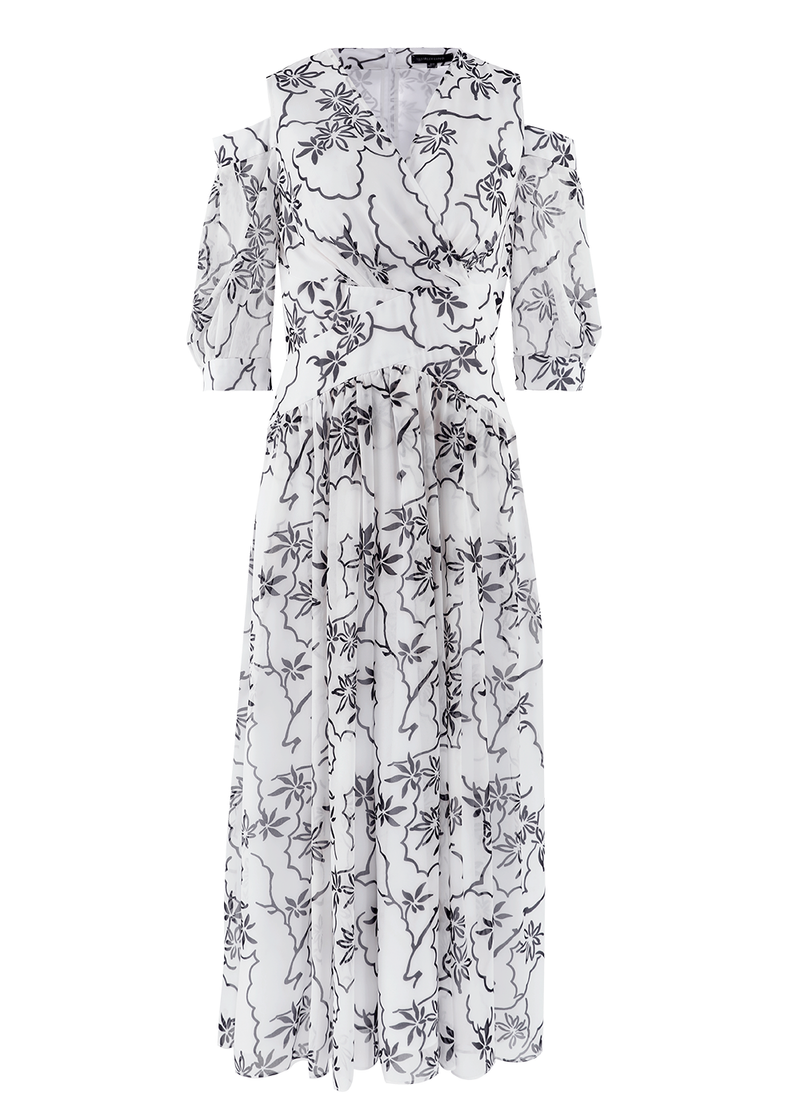 SALAZIA White-Black Line Floral Dresses