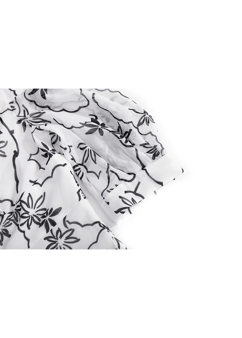 SALAZIA White-Black Line Floral Dresses