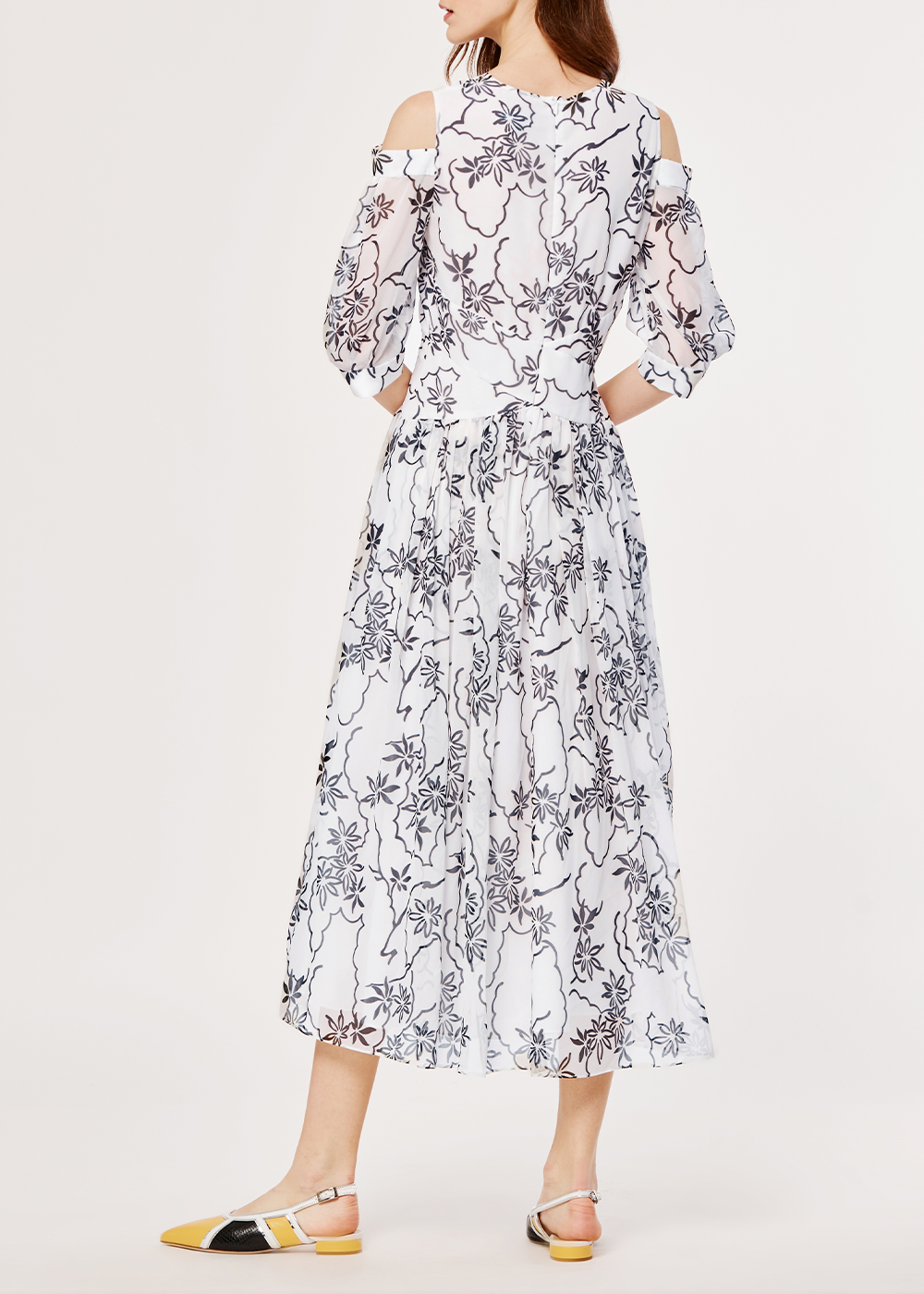 SALAZIA White-Black Line Floral Dresses
