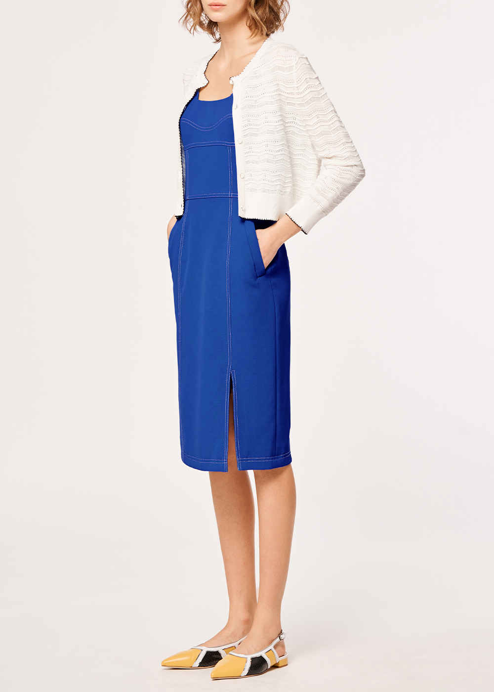 SALAZIA Azure Blue Stretch Fit-and-Flare Dresses