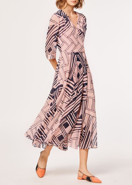 SALAZIA Pink-Blue Dreamy Geometric Dresses