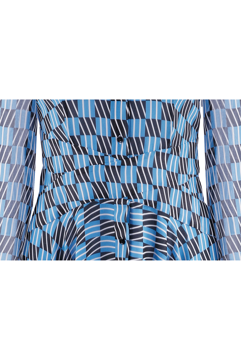 SALAZIA Blue Ripple Plaid Column Dresses