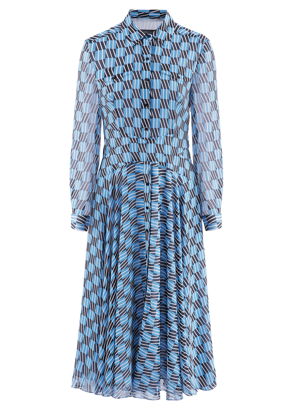 SALAZIA Blue Ripple Plaid Column Dresses