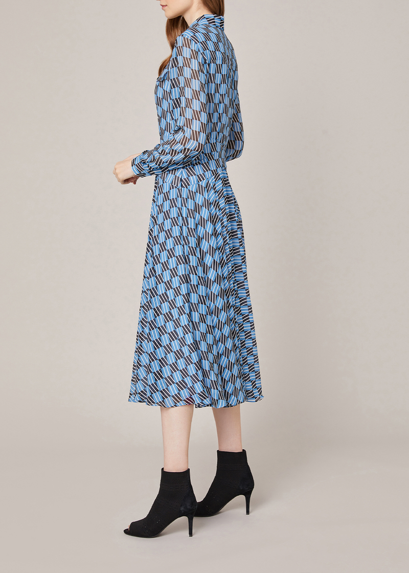 SALAZIA Blue Ripple Plaid Column Dresses