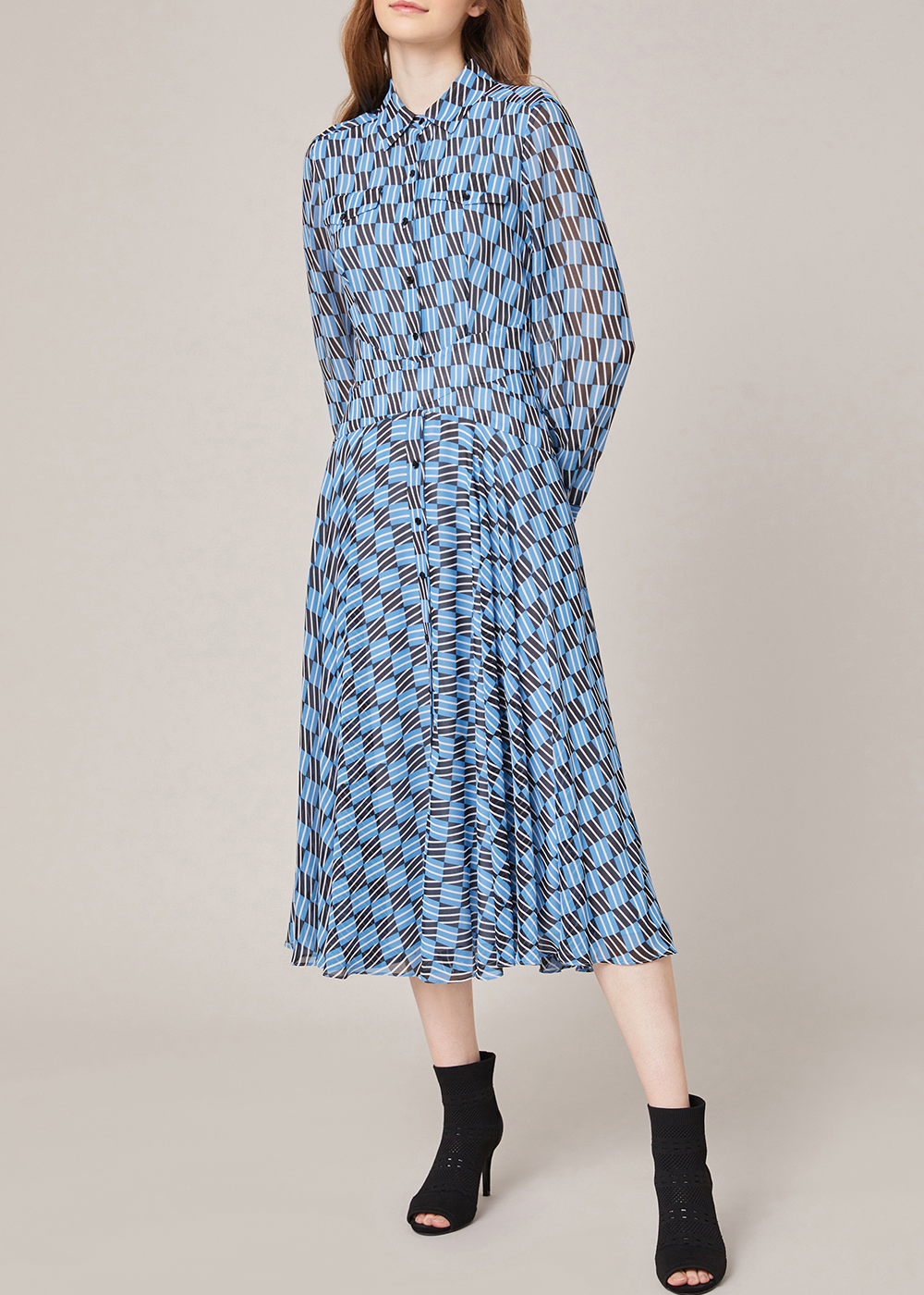 SALAZIA Blue Ripple Plaid Column Dresses