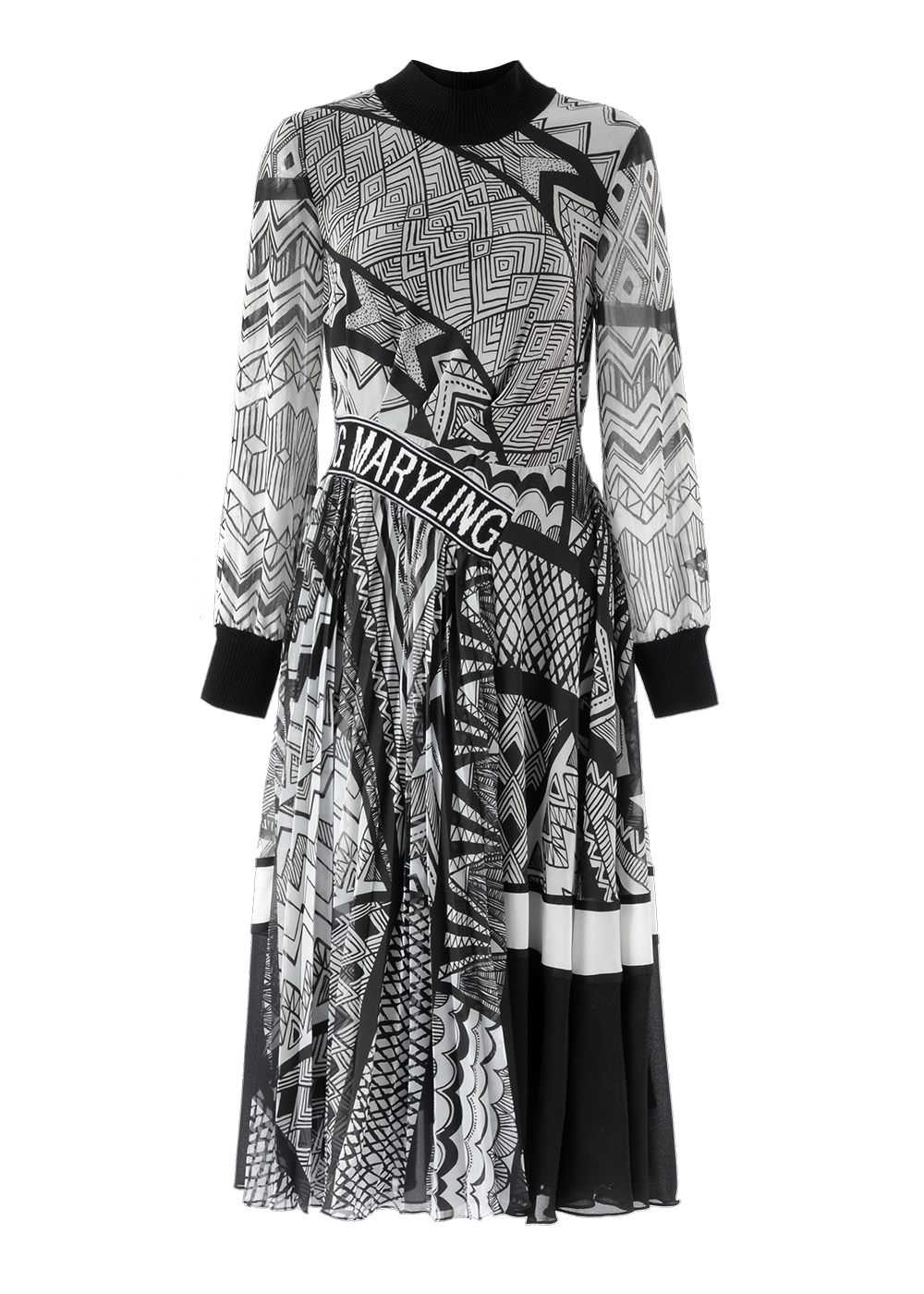 SALAZIA Black-White Wave Print Dresses
