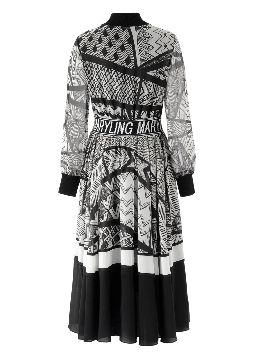 SALAZIA Black-White Wave Print Dresses